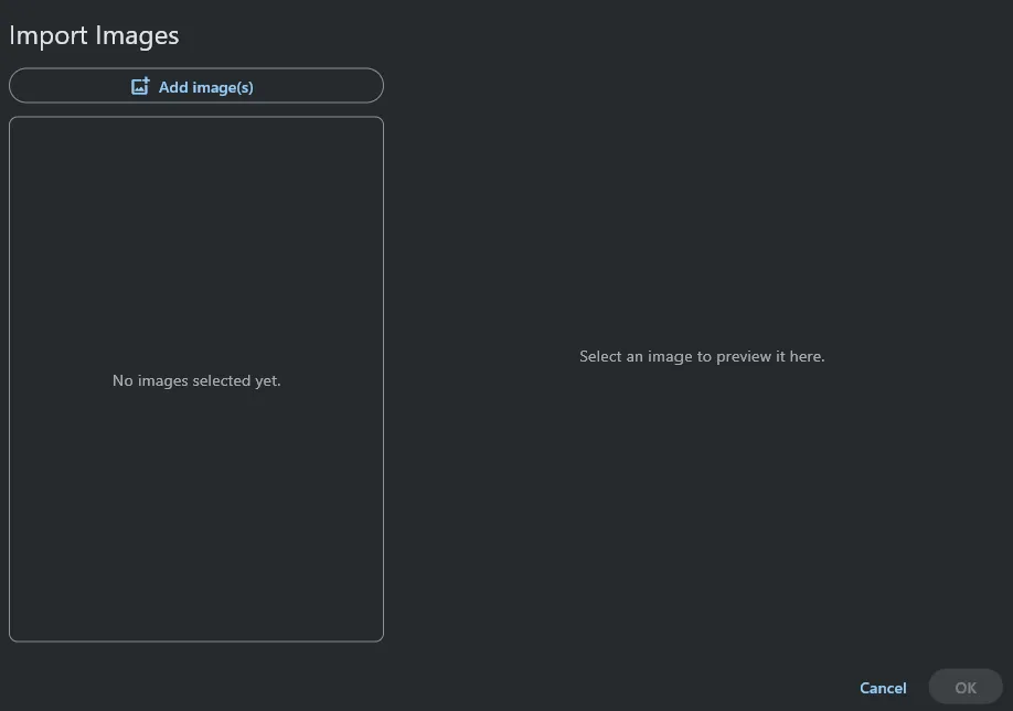 Image import dialog