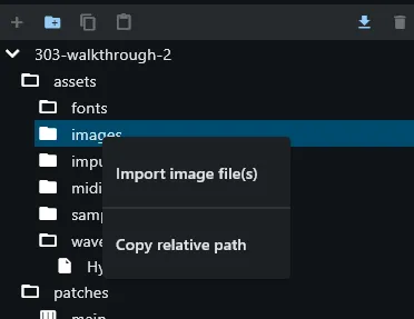 Right-clicking the images folder to start the import
