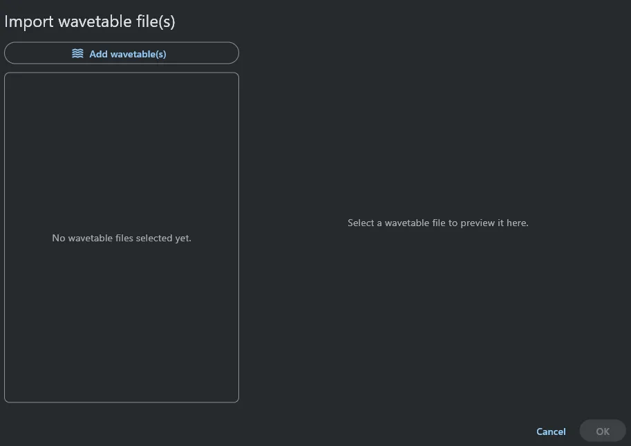 Import wavetable dialog before adding a file
