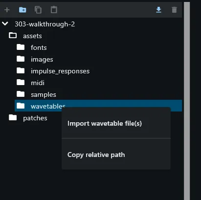 Wavetable import context menu