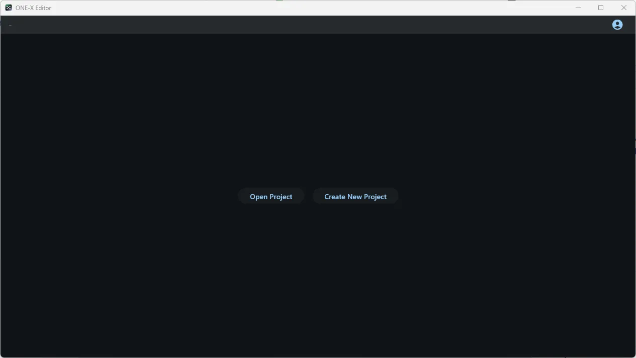 Editor launch screen with no project open