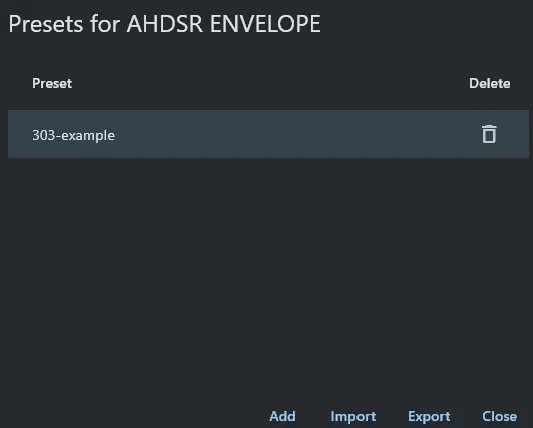 Newly imported preset applied to the envelope