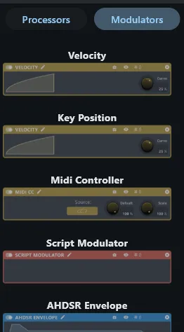 Modulators tab in the processor list