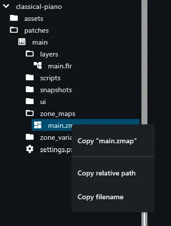 Copying main.zmap from the context menu