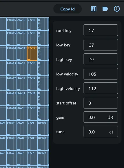 Zone inspector side panel showing the selected zone's properties, including relative gain