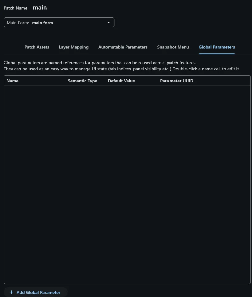 Global Parameters tab