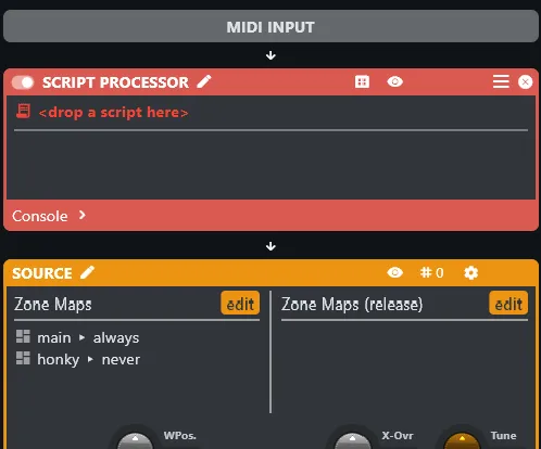 Script processor inserted before the source processor