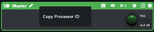 Right-clicking the Master amp processor's headline