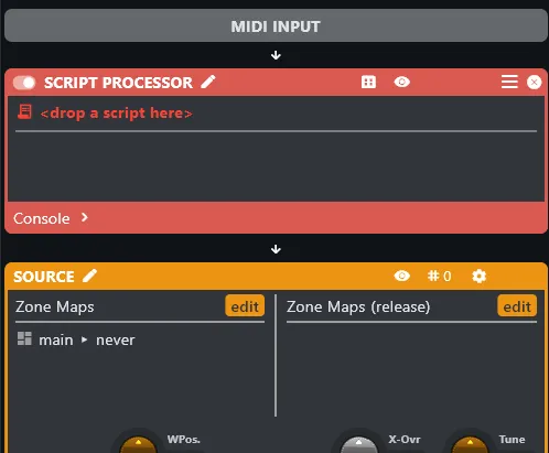 Script processor inserted before the source processor