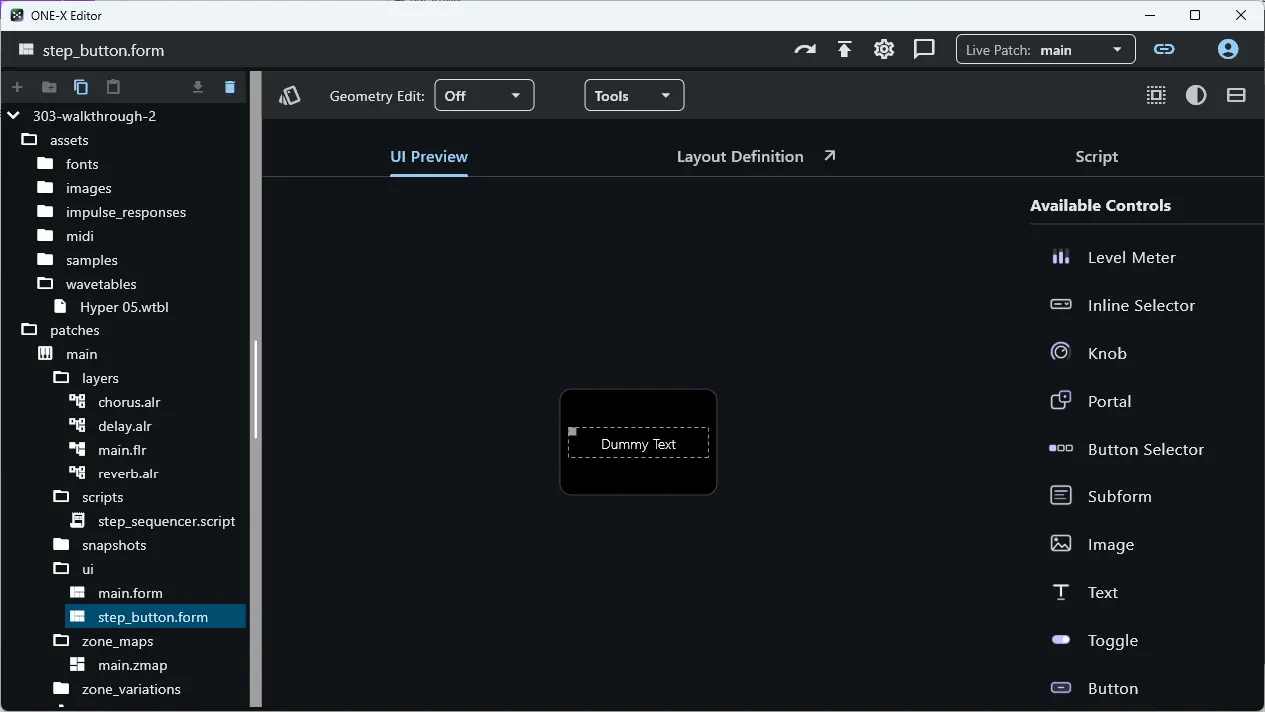 Newly created form in the editor