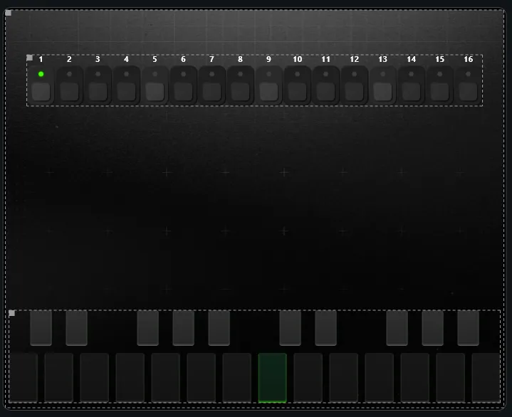 Main form with step grid and keyboard — working step sequencer