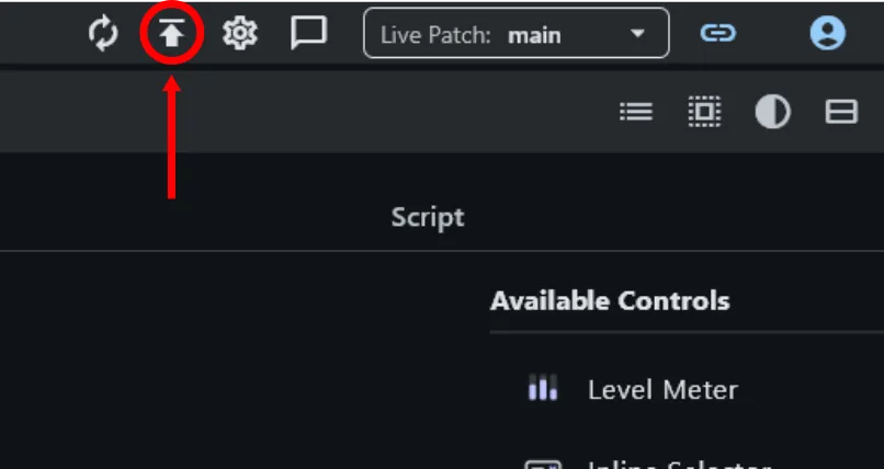 Publish icon in the top toolbar
