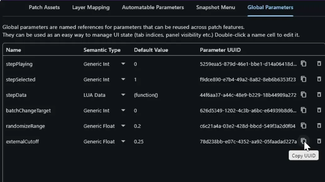 Copying the externalCutoff UID from the Global Parameters list