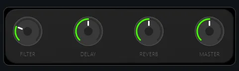 main_controls form preview — four labelled knobs on a background panel