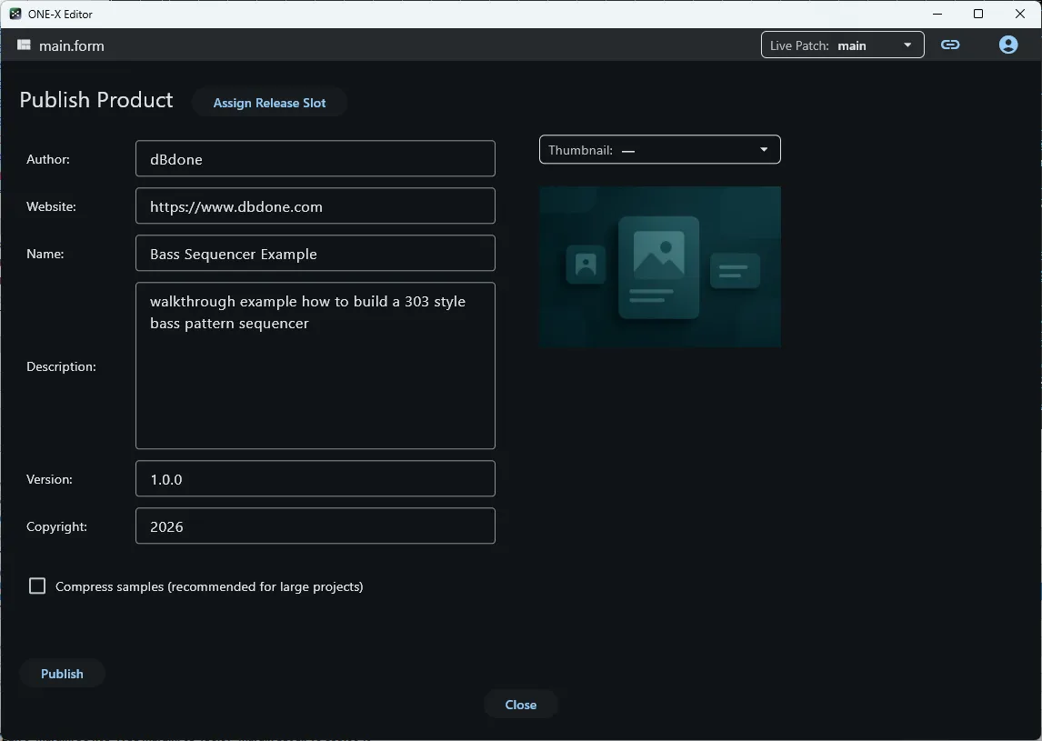 Publish dialog with metadata fields filled in